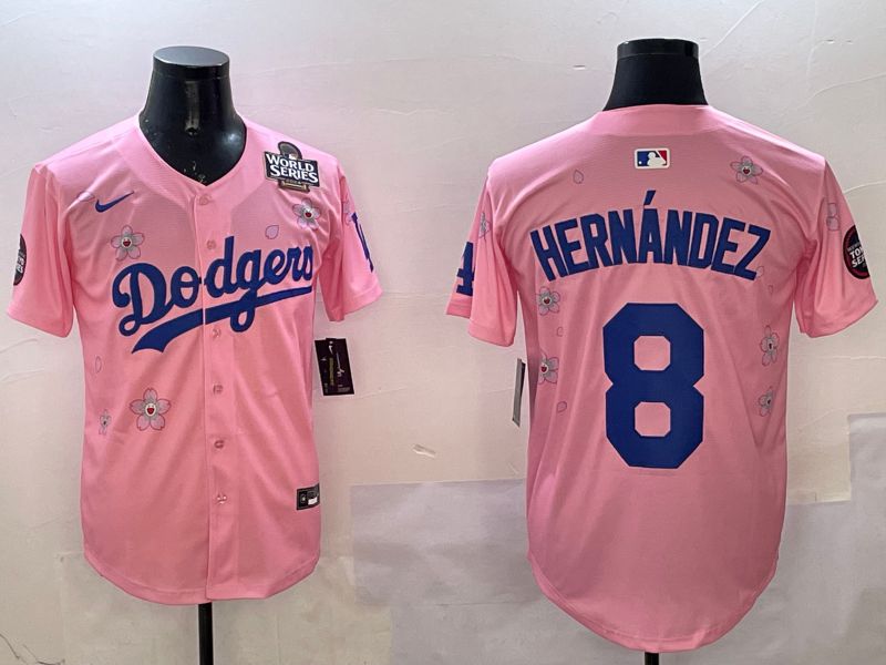Men Los Angeles Dodgers #8 Hernandez Pink Sakura Edition 2025 Nike MLB Jersey style 3->los angeles dodgers->MLB Jersey